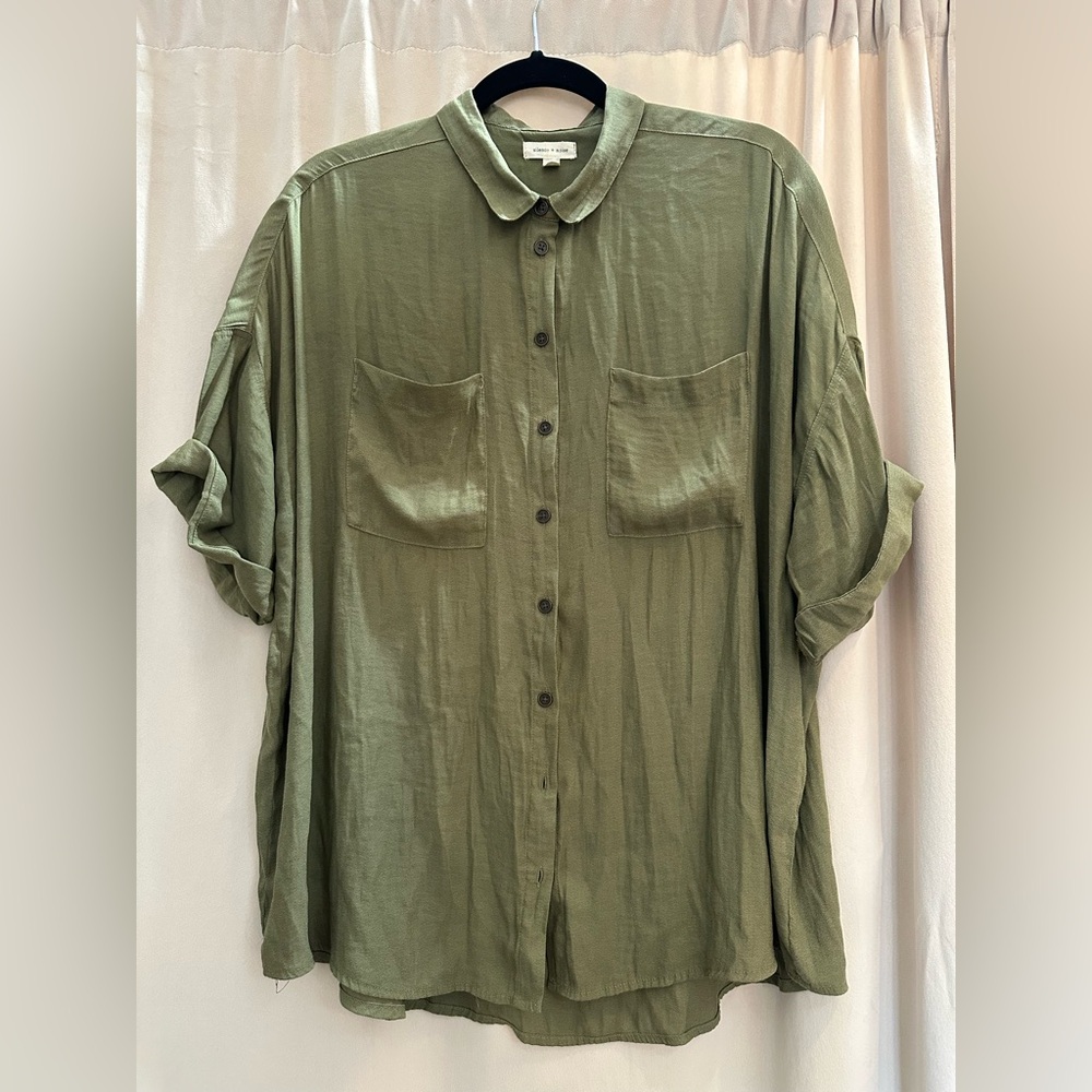 Silence + Noise Sage Green Casual Button Down Shirt